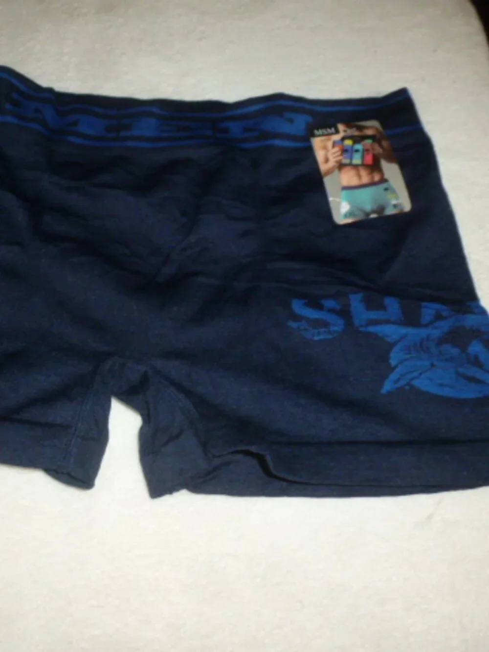 Men's Stretch Brief Boxer Underwear Blue Shark Print Tagless Stretch XXL Fits Sm